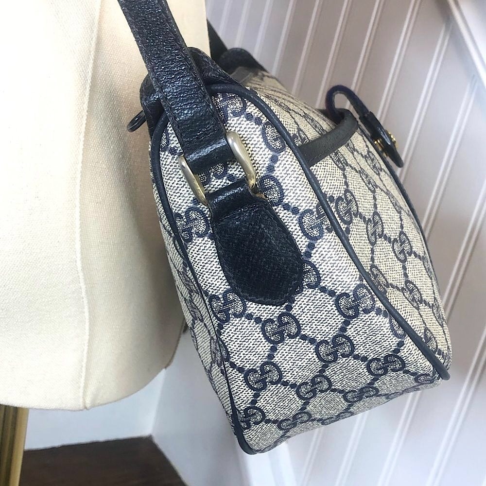 GUCCI GG Navy Sherry Line Leather and Coated Canvas Crossbody Shoulder Bag - Picture 6 of 17